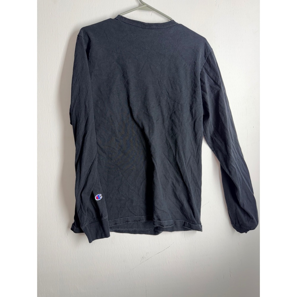 Champion Long Sleeve Graphic T-Shirt Black Big C Logo Script Sleeve Mens Medium - Picture 4 of 6